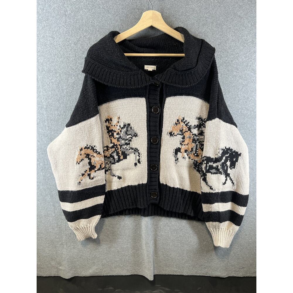 Anthropologie Pilcro Horse Graphic Cardigan Sweater Equestrian Size Xlarge